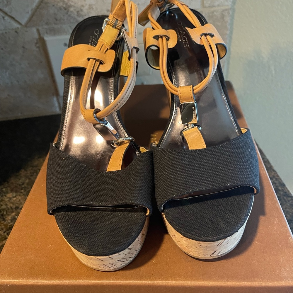 New Coach Ginger/ black wedges .Signature logo